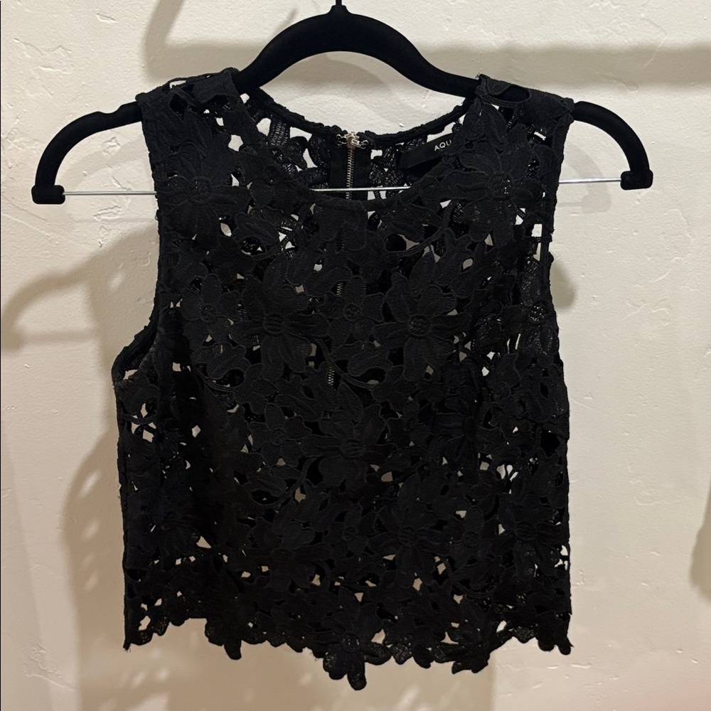 Aqua Black Floral Lace Crop Top